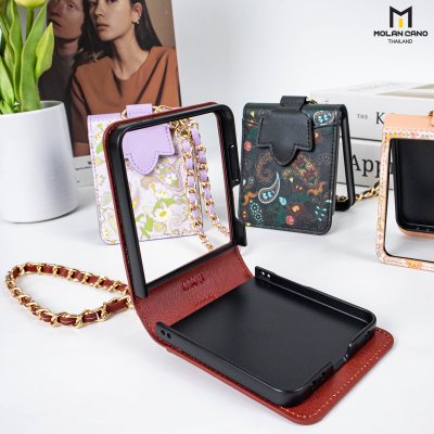 Molan Cano Paisley เคสหนัง Z Flip7 ลายดอกไม้ มีที่ใส่บัตร