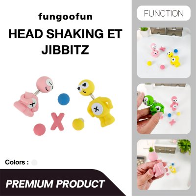 Fungoofun DIY Jibbitz Head Shaking ตัวการ์ตูนติดกระเป๋าส่ายหัวได้ ตัวติดหมุดล็อกคู่ซิลิโคนพรีเมียม