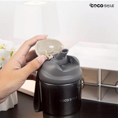 COCOSMILE Thermal Water Coffee Bottle with Straw SUS316 กระบอกน้ำเก็บอุณหภูมิ พร้อมหลอดดูด สแตนเลส รุ่น YD-8903 ขนาด 500 มล.