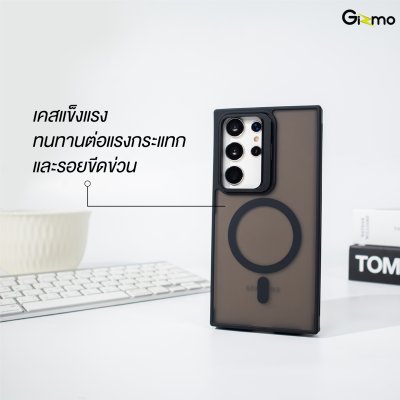 Gizmo เคสรุ่น Camera Protect stand with mag รุ่น S24 Ultra เนื้อสัมผัสแมท เคสชาร์จได้ กันกระแทก(แถมฟิล์มเลนส์อลู)