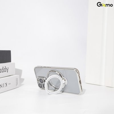 Gizmo Magsafe Ring Stand for IP15 ,15 pro ,15 pro max เคสชาร์จได้ มีขาตั้ง ขอบดำ/เงิน เคสนิ่มใส
