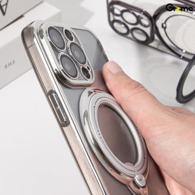 Gizmo Magsafe Ring Stand for IP15 ,15 pro ,15 pro max เคสชาร์จได้ มีขาตั้ง ขอบดำ/เงิน เคสนิ่มใส
