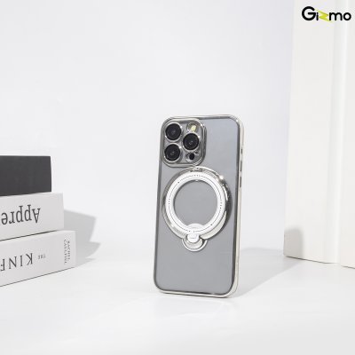 Gizmo Magsafe Ring Stand for IP15 ,15 pro ,15 pro max เคสชาร์จได้ มีขาตั้ง ขอบดำ/เงิน เคสนิ่มใส