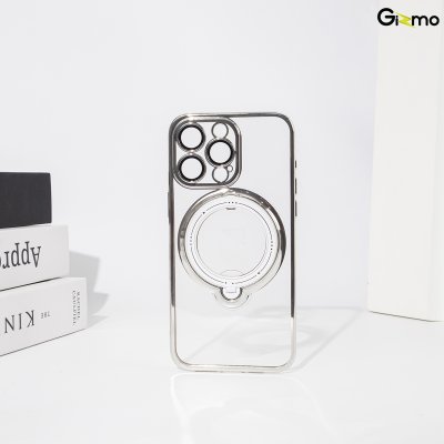 Gizmo Magsafe Ring Stand for IP15 ,15 pro ,15 pro max เคสชาร์จได้ มีขาตั้ง ขอบดำ/เงิน เคสนิ่มใส