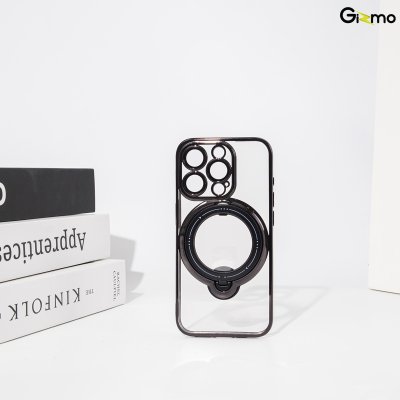 Gizmo Magsafe Ring Stand for IP15 ,15 pro ,15 pro max เคสชาร์จได้ มีขาตั้ง ขอบดำ/เงิน เคสนิ่มใส