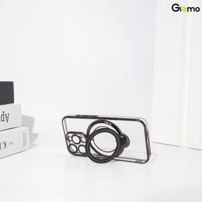 Gizmo Magsafe Ring Stand for IP15 ,15 pro ,15 pro max เคสชาร์จได้ มีขาตั้ง ขอบดำ/เงิน เคสนิ่มใส