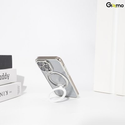 Gizmo Magsafe Ring Stand for IP15 ,15 pro ,15 pro max เคสชาร์จได้ มีขาตั้ง ขอบดำ/เงิน เคสนิ่มใส