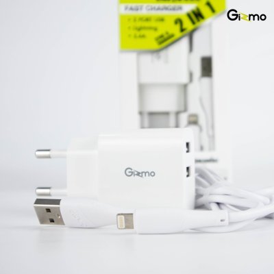Gizmo adapter 2 Port อะแดปเตอร์ 2 ช่อง พร้อมสายชาร์จ อุปกรณ์ชาร์จไอโฟน Lightning สีขาว GA-020 มี มอก.