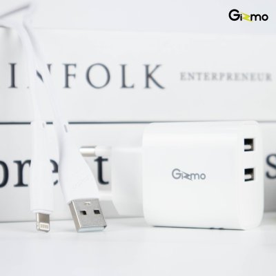 Gizmo adapter 2 Port อะแดปเตอร์ 2 ช่อง พร้อมสายชาร์จ อุปกรณ์ชาร์จไอโฟน Lightning สีขาว GA-020 มี มอก.