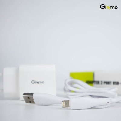 Gizmo adapter 2 Port อะแดปเตอร์ 2 ช่อง พร้อมสายชาร์จ อุปกรณ์ชาร์จไอโฟน Lightning สีขาว GA-020 มี มอก.