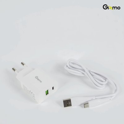 Gizmo adapter USB+PD 2 Port 20W อะแดปเตอร์ 2 ช่อง พร้อมสายชาร์จไทป์ซี อุปกรณ์ชาร์จ สีขาว GA-023 มี มอก.
