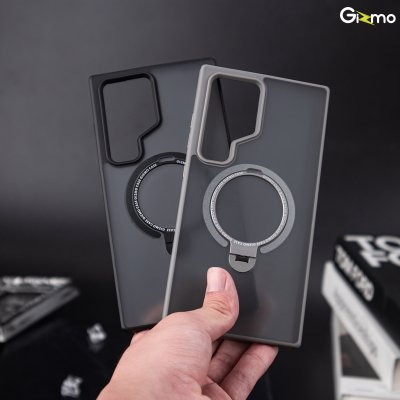 Gizmo Defense rotate stand รุ่น S24 Ultra เคสชาร์จได้ มีขาตั้งขอบดำ เนื้อสัมผัสแมท กันกระแทก