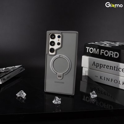 Gizmo Defense rotate stand รุ่น S24 Ultra เคสชาร์จได้ มีขาตั้งขอบดำ เนื้อสัมผัสแมท กันกระแทก