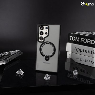 Gizmo Defense rotate stand รุ่น S24 Ultra เคสชาร์จได้ มีขาตั้งขอบดำ เนื้อสัมผัสแมท กันกระแทก