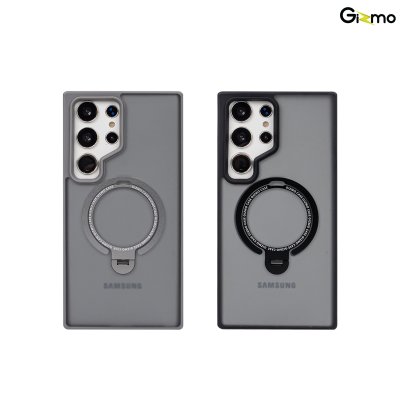 Gizmo Defense rotate stand รุ่น S24 Ultra เคสชาร์จได้ มีขาตั้งขอบดำ เนื้อสัมผัสแมท กันกระแทก