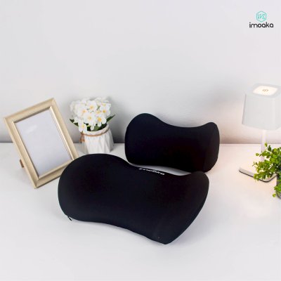 Imoaka Car Headrest Neck Pillow IK-24000 Black ชุดหมอนรองคอและเบาะรองหลังในรถยนต์เพื่อสุขภาพ