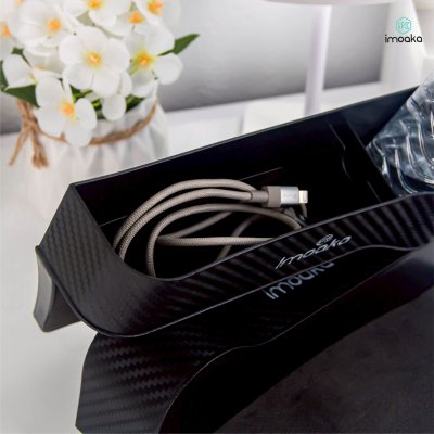 Imoaka Car Seat Gap Storage Box IK-7000 Black กล่องเก็บของข้างเบาะรถยนต์ ลายคาร์บอนไฟเบอร์พรีเมียม (แพ็ก 2 ชิ้น)