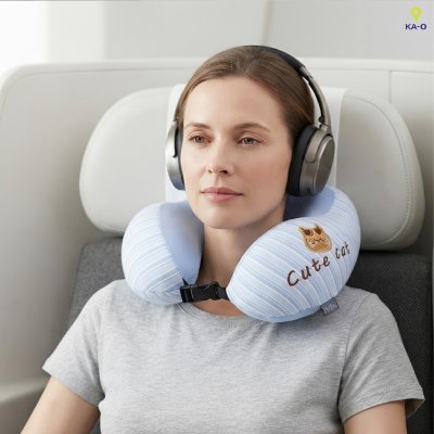 KA-O U-shape Functional Pillow Blue Cat หมอนรองคอทรงยู ลายน้องแมวสีฟ้า รุ่น U26044
