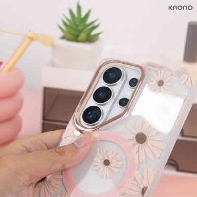 KAONO Magnetic Flower Case Series A - Daisy S26 Ultra เคสลายดอกเดซี่ขอบโรสโกลด์