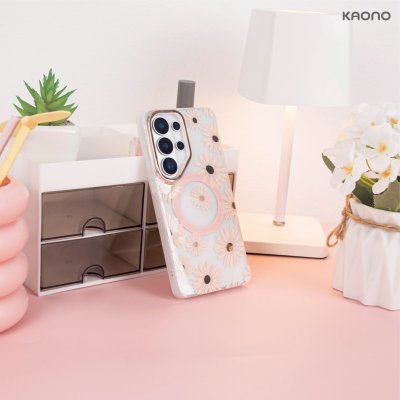 KAONO Magnetic Flower Case Series A - Daisy S26 Ultra เคสลายดอกเดซี่ขอบโรสโกลด์