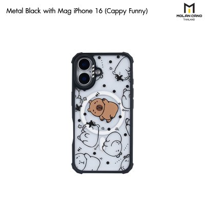 Molan Cano metal Black with Magsafe iPhone 16 เคสใสขอบดำ สกีนลายรองรับชาร์จไร้สาย