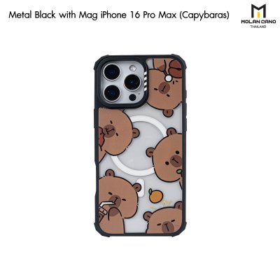 Molan Cano metal Black with Magsafe iPhone 16 เคสใสขอบดำ สกีนลายรองรับชาร์จไร้สาย