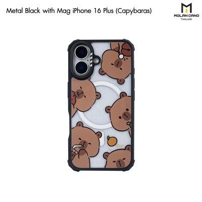 Molan Cano metal Black with Magsafe iPhone 16 เคสใสขอบดำ สกีนลายรองรับชาร์จไร้สาย