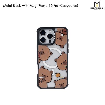 Molan Cano metal Black with Magsafe iPhone 16 เคสใสขอบดำ สกีนลายรองรับชาร์จไร้สาย