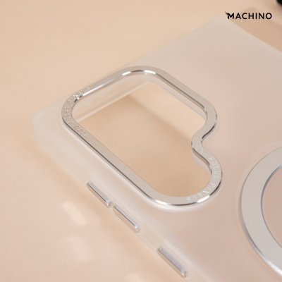 MACHINO Mag Stand รุ่น S24 Ultra เคสชาร์จได้ มีขาตั้งขอบดำ เนื้อสัมผัสแมท สีชา/ขาว กันกระแทก