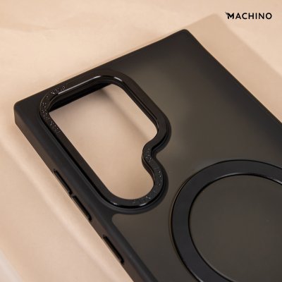 MACHINO Mag Stand รุ่น S24 Ultra เคสชาร์จได้ มีขาตั้งขอบดำ เนื้อสัมผัสแมท สีชา/ขาว กันกระแทก