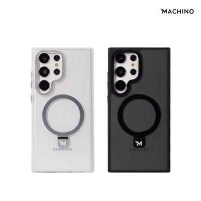 MACHINO Mag Stand รุ่น S24 Ultra เคสชาร์จได้ มีขาตั้งขอบดำ เนื้อสัมผัสแมท สีชา/ขาว กันกระแทก