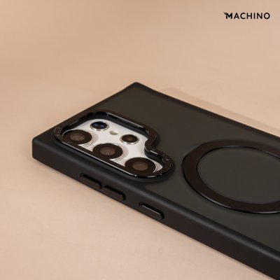 MACHINO Mag Stand รุ่น S24 Ultra เคสชาร์จได้ มีขาตั้งขอบดำ เนื้อสัมผัสแมท สีชา/ขาว กันกระแทก