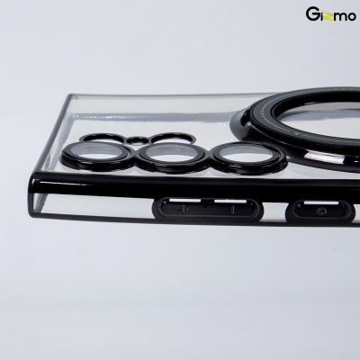 Gizmo Magsafe Ring Stand  รุ่น S23 Ultra,S24 Ultra เคสชาร์จได้ แม็กเซฟมีขาตั้ง ขอบดำ/เงิน เคสนิ่มใส