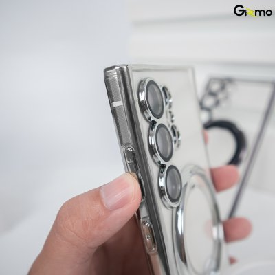 Gizmo Magsafe Ring Stand  รุ่น S23 Ultra,S24 Ultra เคสชาร์จได้ แม็กเซฟมีขาตั้ง ขอบดำ/เงิน เคสนิ่มใส