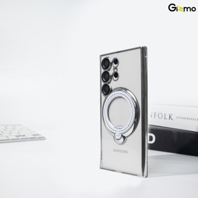 Gizmo Magsafe Ring Stand  รุ่น S23 Ultra,S24 Ultra เคสชาร์จได้ แม็กเซฟมีขาตั้ง ขอบดำ/เงิน เคสนิ่มใส