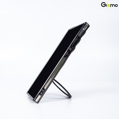 Gizmo Magsafe Ring Stand  รุ่น S23 Ultra,S24 Ultra เคสชาร์จได้ แม็กเซฟมีขาตั้ง ขอบดำ/เงิน เคสนิ่มใส