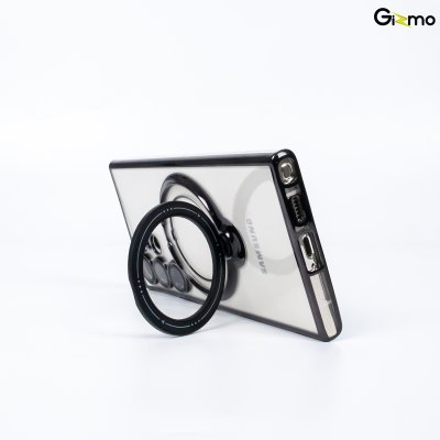 Gizmo Magsafe Ring Stand  รุ่น S23 Ultra,S24 Ultra เคสชาร์จได้ แม็กเซฟมีขาตั้ง ขอบดำ/เงิน เคสนิ่มใส