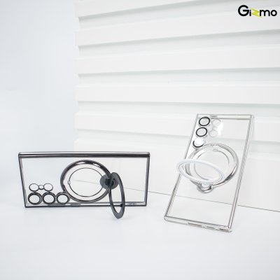 Gizmo Magsafe Ring Stand  รุ่น S23 Ultra,S24 Ultra เคสชาร์จได้ แม็กเซฟมีขาตั้ง ขอบดำ/เงิน เคสนิ่มใส
