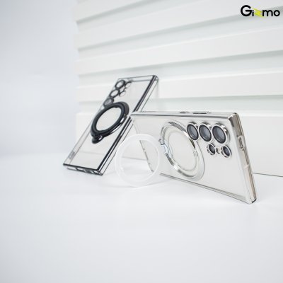 Gizmo Magsafe Ring Stand  รุ่น S23 Ultra,S24 Ultra เคสชาร์จได้ แม็กเซฟมีขาตั้ง ขอบดำ/เงิน เคสนิ่มใส