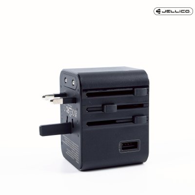 JELLICO หัวแปลงปลั๊กไฟ universal travel adapter S9 PD 2xUSB-C + 1xUSB 3.4A Max 2500W Black
