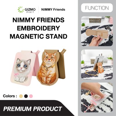 Nimmy Friend Embroidery Magnetic Stand ขาตั้งโทรศัพท์แม่เหล็กพร้อมช่องใส่บัตร ลายงานปัก 3D