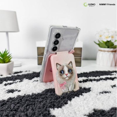 Nimmy Friend Embroidery Magnetic Stand ขาตั้งโทรศัพท์แม่เหล็กพร้อมช่องใส่บัตร ลายงานปัก 3D