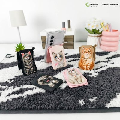 Nimmy Friend Embroidery Magnetic Stand ขาตั้งโทรศัพท์แม่เหล็กพร้อมช่องใส่บัตร ลายงานปัก 3D