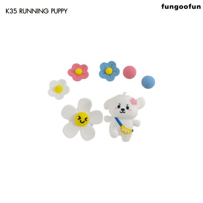 Fungoofun DIY Jibbitz Flower/Running Poppy ตัวติดกระเป๋าลายสุนัขพาสเทลหมุดซิลิโคนใส