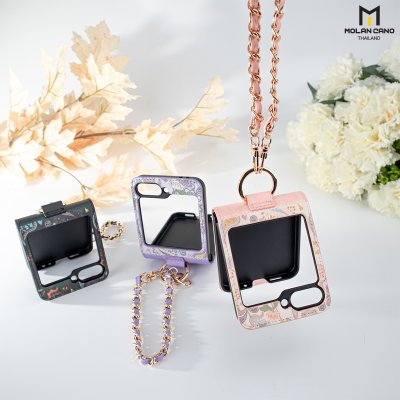 เคส Z Flip 6 Molan Cano หนังลายดอกไม้ มีสายคล้อง