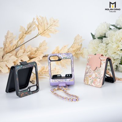 เคส Z Flip 6 Molan Cano หนังลายดอกไม้ มีสายคล้อง