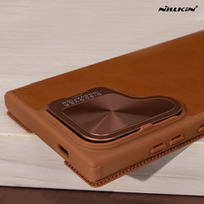 Nillkin Qin Prop Leather เคสหนัง ฝาพับ มีที่ปิดเลนส์ ขาตั้ง เก็บบัตรได้เยอะ รุ่น S24 Ultra ดำ/น้ำตาล