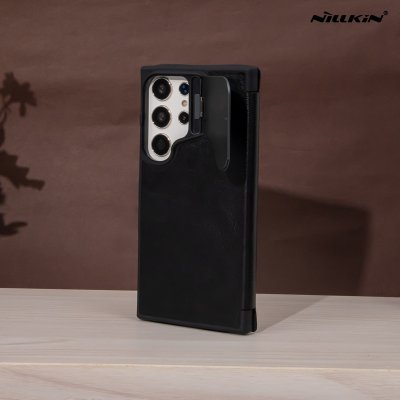 Nillkin Qin Prop Leather เคสหนัง ฝาพับ มีที่ปิดเลนส์ ขาตั้ง เก็บบัตรได้เยอะ รุ่น S24 Ultra ดำ/น้ำตาล