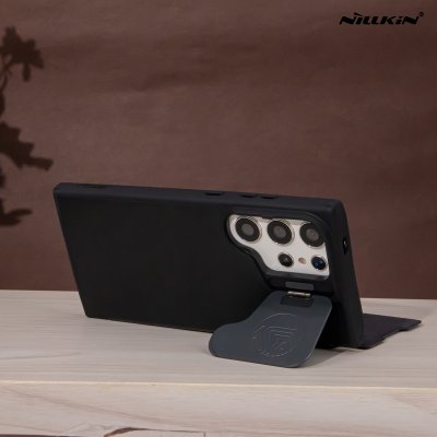 Nillkin Qin Prop Leather เคสหนัง ฝาพับ มีที่ปิดเลนส์ ขาตั้ง เก็บบัตรได้เยอะ รุ่น S24 Ultra ดำ/น้ำตาล