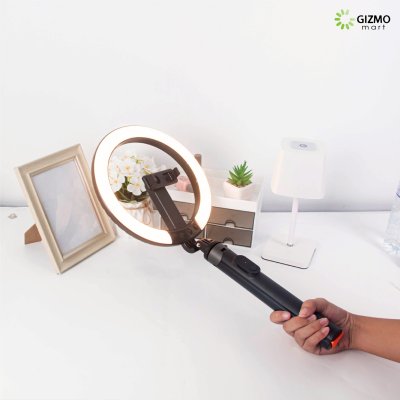 P61Q Aluminum Ring Light Selfie Stick 2.05M Black ไม้เซลฟี่ไฟวงแหวน ขาตั้งกล้องไลฟ์สดอัจฉริยะ
